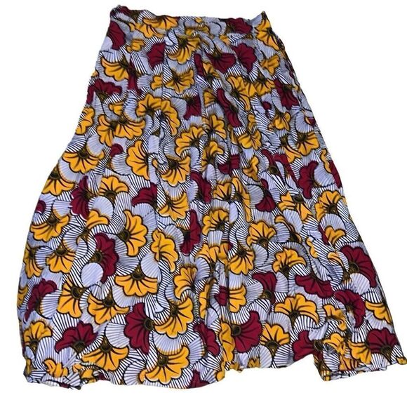 Francis + Benedict A-Line African Print Floral Maxi Skirt Pleated Sz L Large - Picture 2 of 8